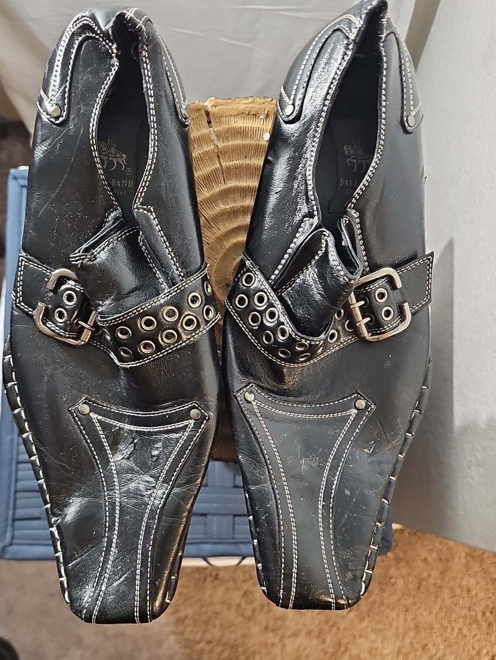 Black Leather Slip-On Loafers with Decorative Buckle
